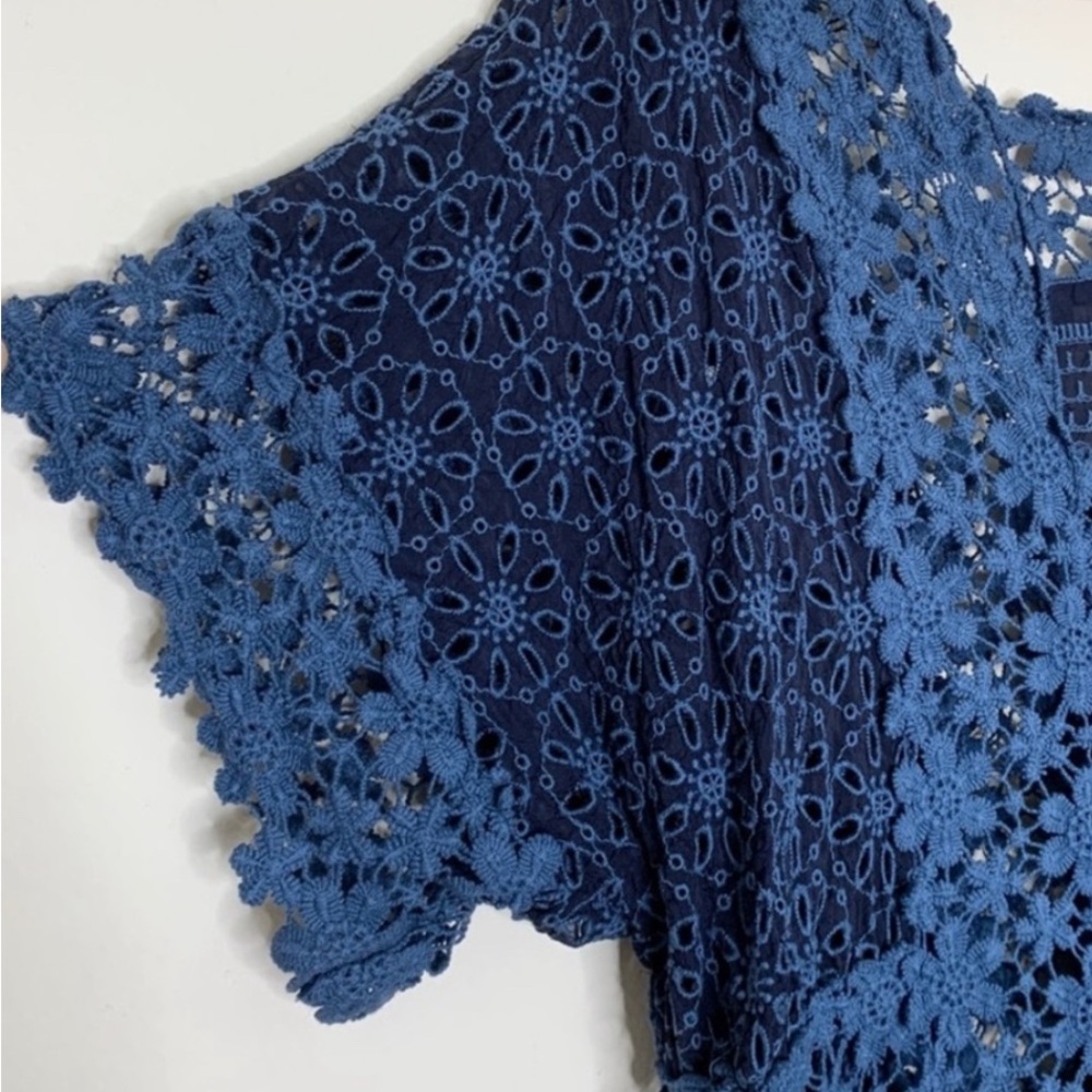Johnny Was Rose Garden Georgette Lace Crocheted Dress in Blue Size 2X - Picture 5 of 12